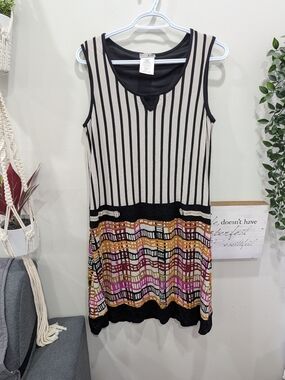 Zoe By Michael Phillips Sleeveless Stripe & Geo Print Designer Dress